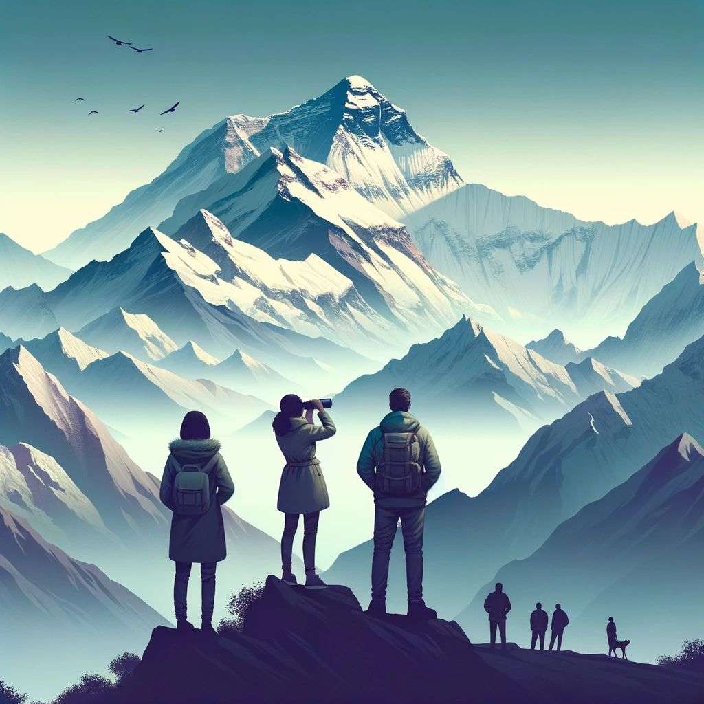 someone gazing at Mount Everest, digital art, infinity